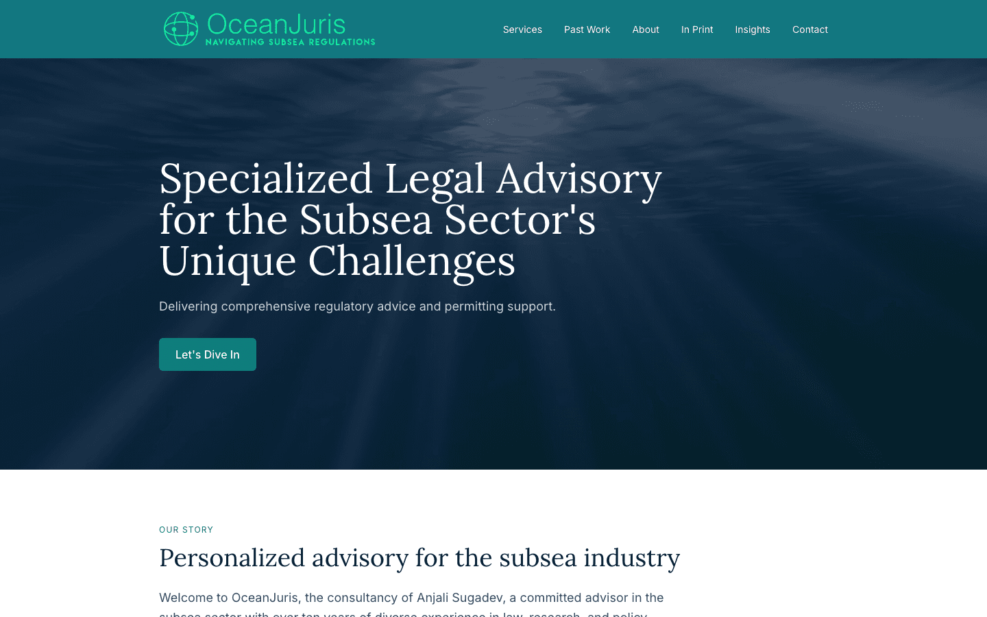 Screenshot of the OceanJuris website homepage